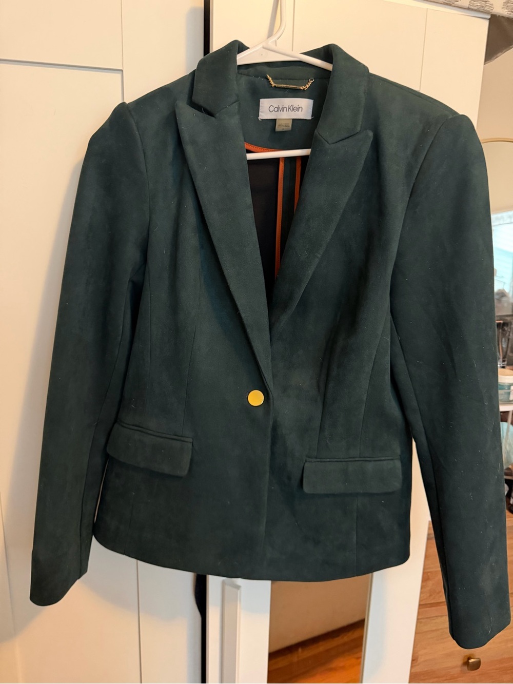 Calvin Klein Forest Green Faux Suede Single-Button Blazer